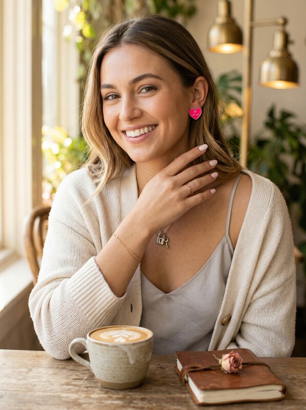 Holiday Lane Silver-Tone Be Mine Heart Stud Earrings, Pink