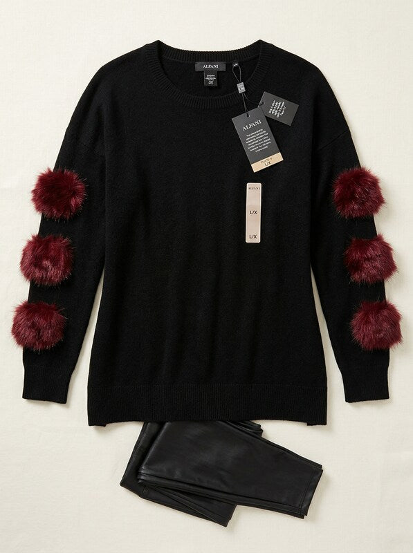 Say What? Trendy Plus Size Faux-Fur Trim Sweater, Size 1X