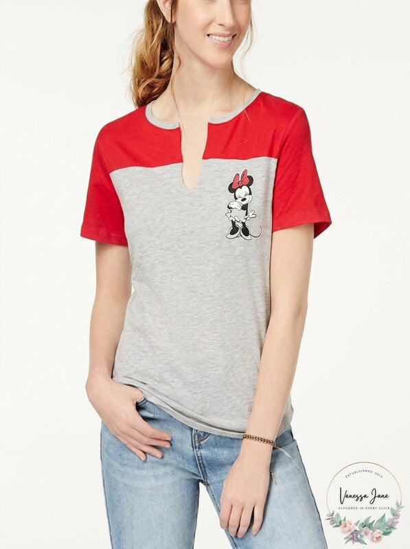 Love Tribe Juniors Colorblocked Minnie-Graphic T-Shirt, XL