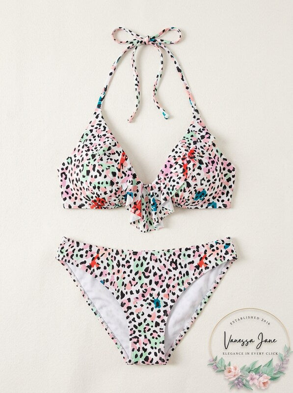 Salt + Cove Juniors Waiting Fur Tonight Push-up Bikini Top-L/ Leopard Multi