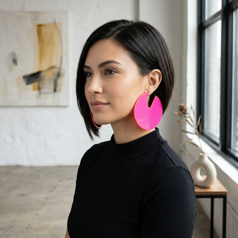 Inc Silver-Tone and Pink Circle Hoop Earrings