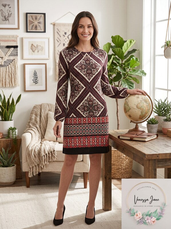 Tommy Hilfiger Long Sleeve Bleeker Patchwork Jersey Dress, Size 10