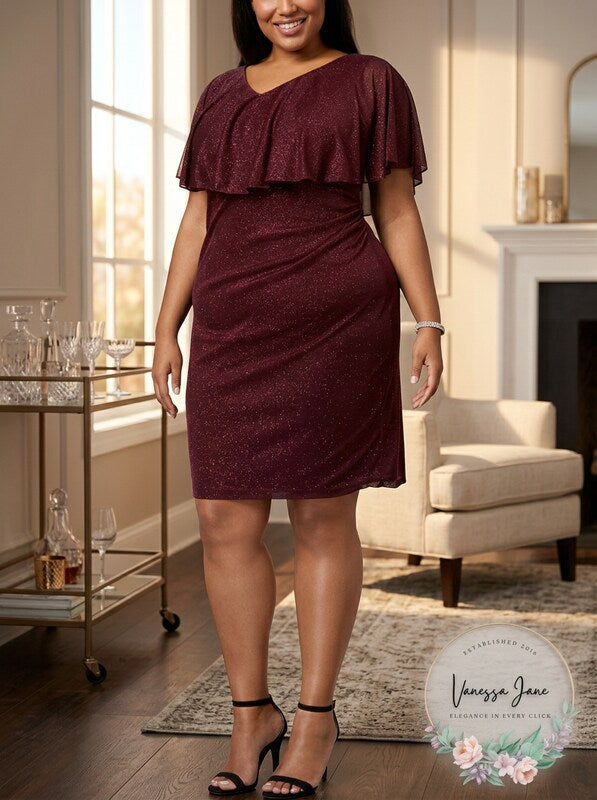 Connected Womens Plus Size Metallic Popover Dress, 14W/Bordeaux
