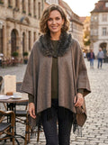 Charlie Paige Faux Fur Brown Cape with Fringe One Size