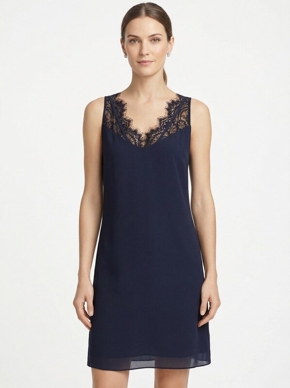 Aqua Women's Lace-Trim Shift Dress, Navy Size Medium