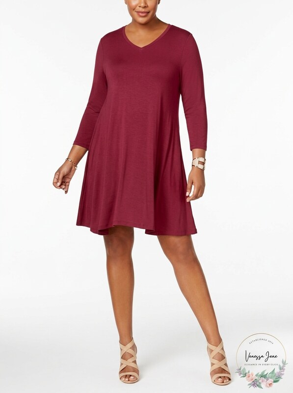 Style & Co V-Neck A-Line Swing Dress, Size OX
