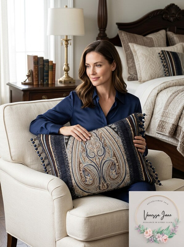 J Queen New York Linette Polyester Boudoir Decorative Throw Pillow 15X22, Blue