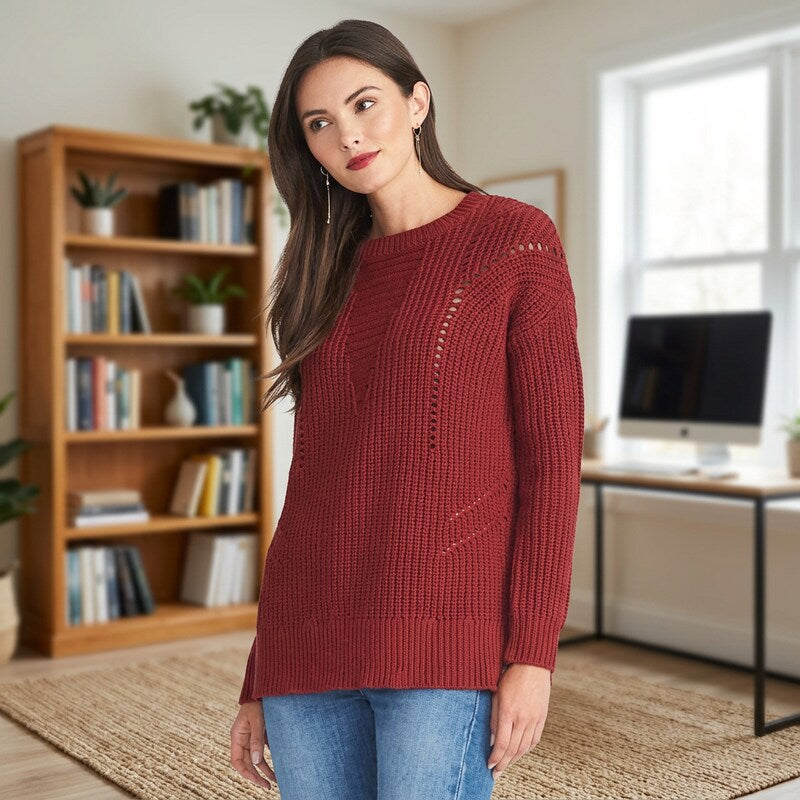 Rachel Roy Womens Frayed Long Sleeve Jewel Neck Sweater, Size XL