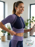 Fabletics womens Jessie Seamless Crop Top Purple Short Sleeve Size L