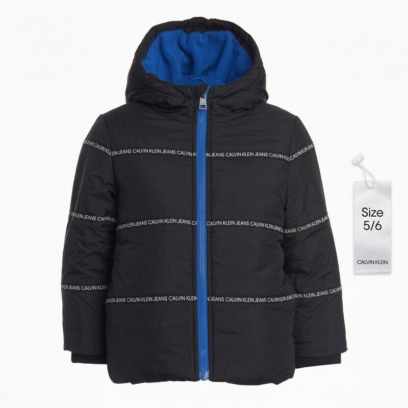 Calvin Klein Little Boys Hooded Logo-Tape Bubble Jacket ,Size 5/6