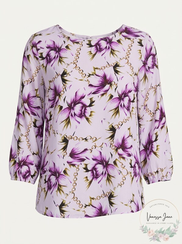 JM Collection Printed Statement-Sleeve Blouse,Size Small