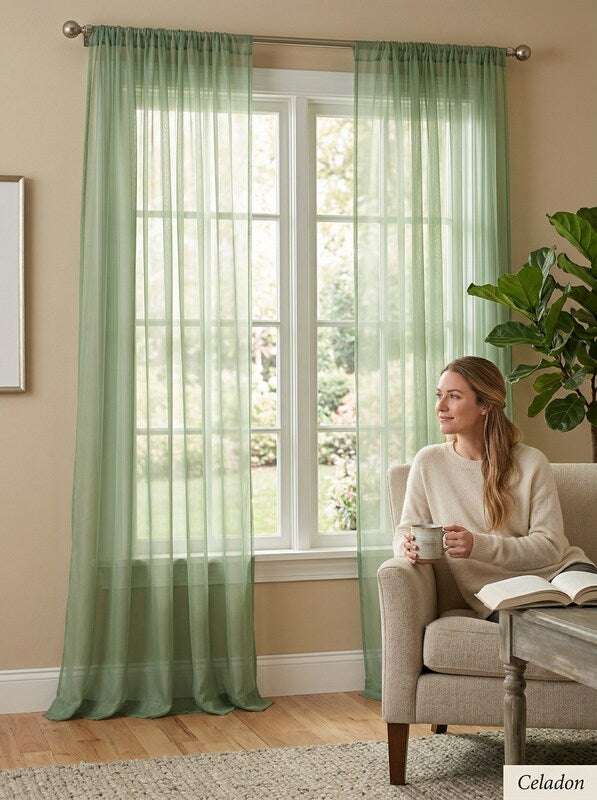 Miller Curtains Sheer Angelica Voile 59 x 84 Panel, Celadon Green