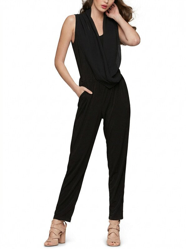 Bar III Women's Sleeveless Draped Jumpsuit, Black, Size Small