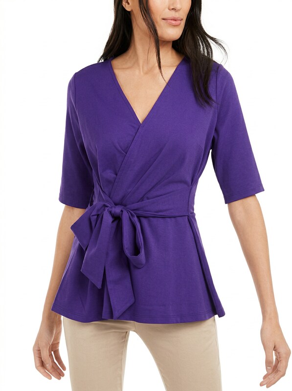 Alfani Faux-Wrap Tie-Front Peplum Blouse, Size Medium