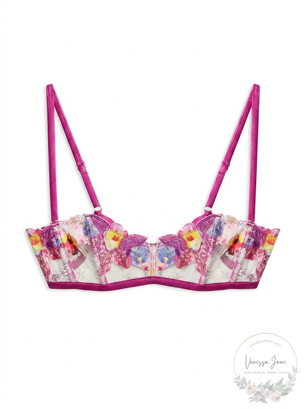 Fleur du Mal Orchid Embroidery Bralette, Size Small