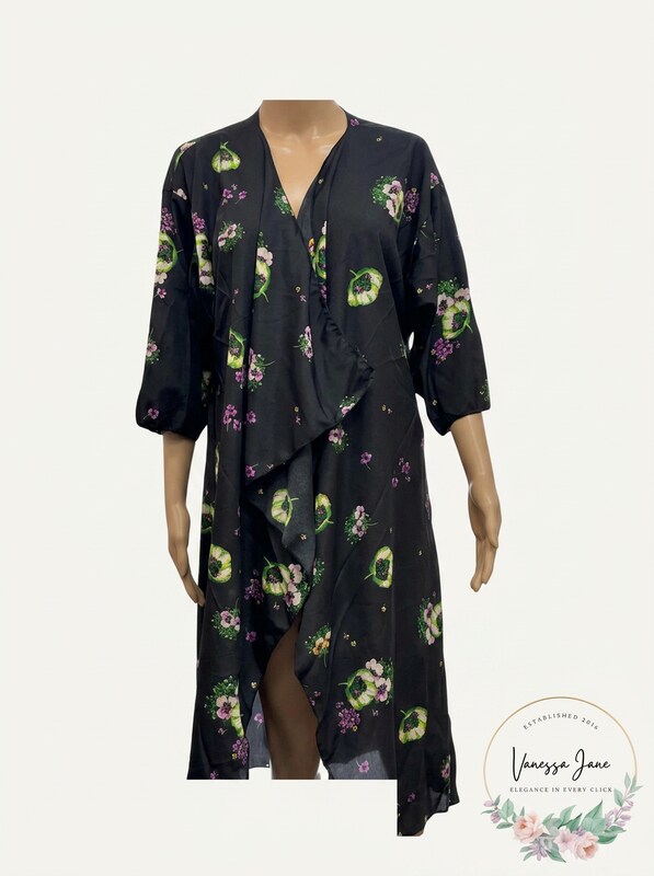 LuLaRoe Kimono Sheer Black/Floral Coverup Cardigan, Size  Medium