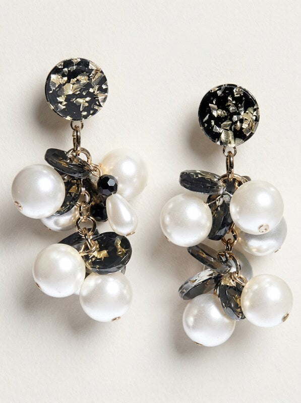 Inc Gold-Tone Flecked Disc and Imitation Pearl Drop Earrings