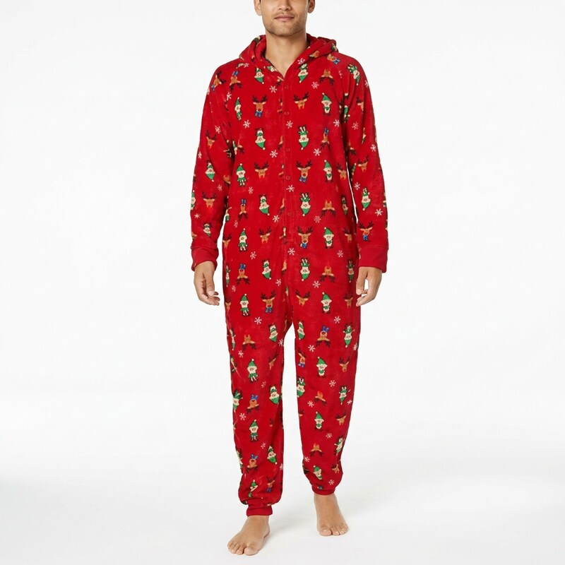 Matching Family Pajamas Mens Elf Hooded One-Piece, Size Small