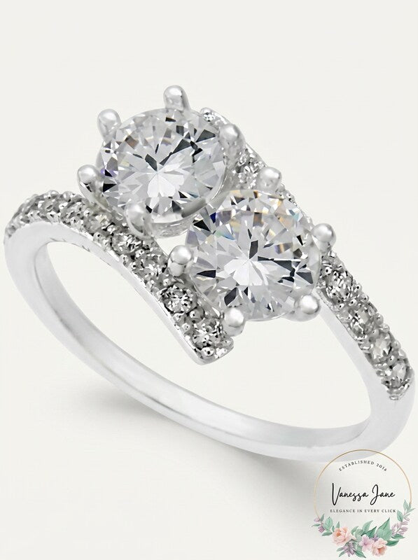 Charter Club Silver-Tone Cubic Zirconia 2-Stone Ring, Size 7