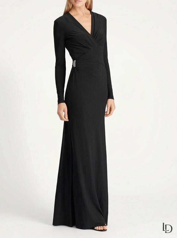 Lauren Ralph Lauren Brooch Jersey Gown, Size 4