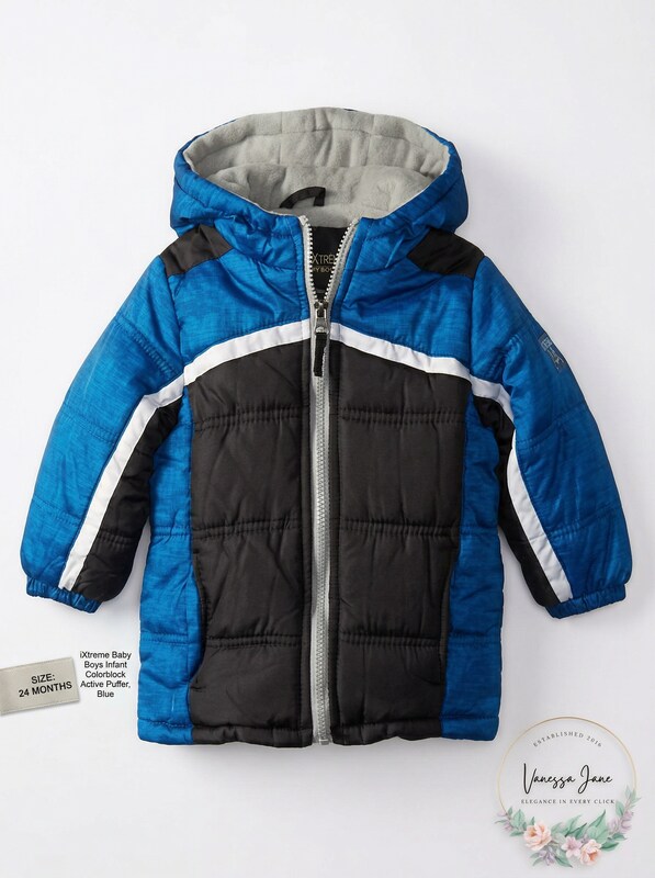 iXtreme Baby Boys Infant Colorblock Active Puffer, Blue 24Months