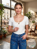 Self Esteem Juniors Lace-Trim Cropped Keyhole Top, Size Large