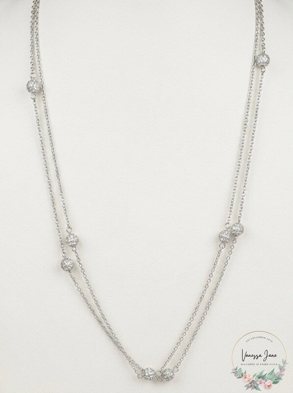 Inc Silver-Tone Pave Fireball Strand Necklace