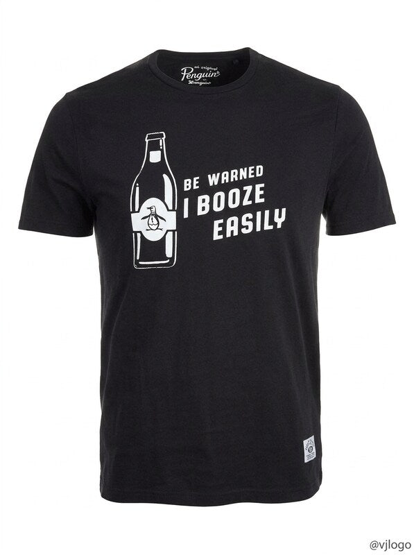 Original Penguin Mens T-Shirt Be Warned I Booze Easily, Size XL