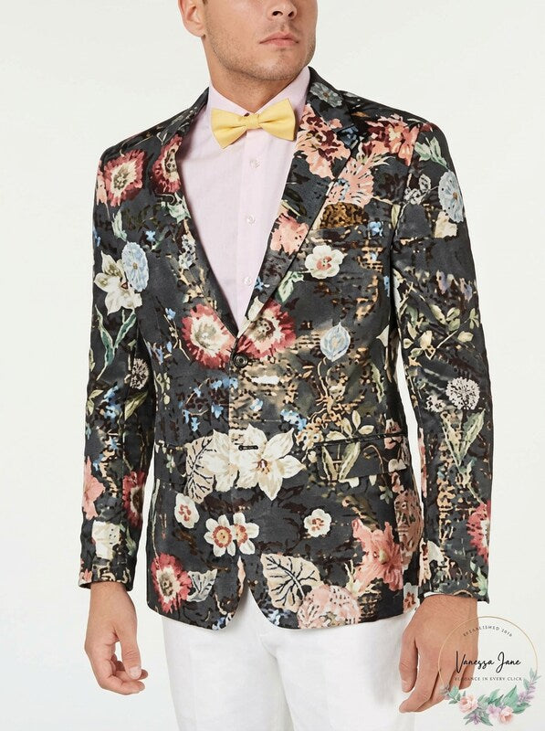 Tallia Mens Slim-Fit Floral Jacquard Blazer, Size 38S