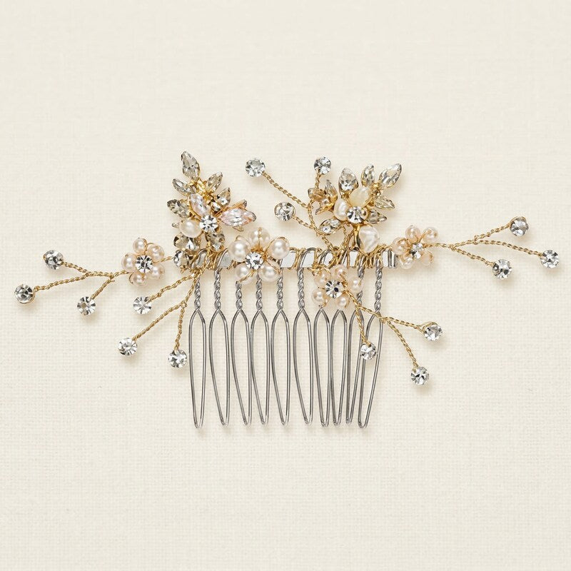 Inc Gold-Tone Crystal and Imitation Pearl Small Hair Comb