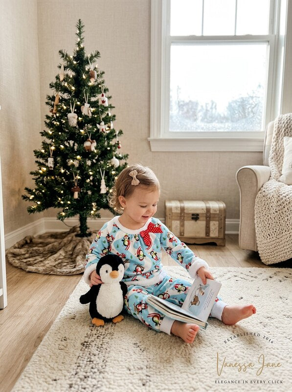 Youngland Baby Girls Faux Fur Holiday Sleep Set, Blue/White 18Months