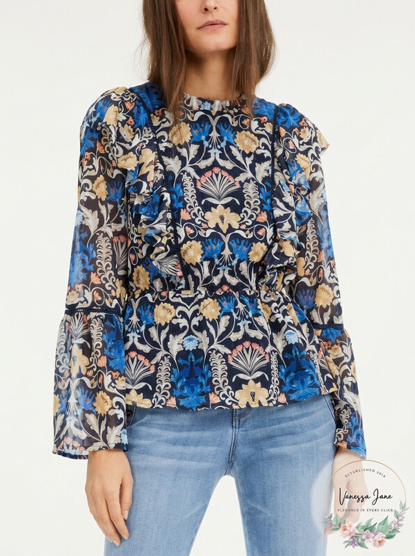INC Womens Floral Print Ruffled Blouse, Size Large