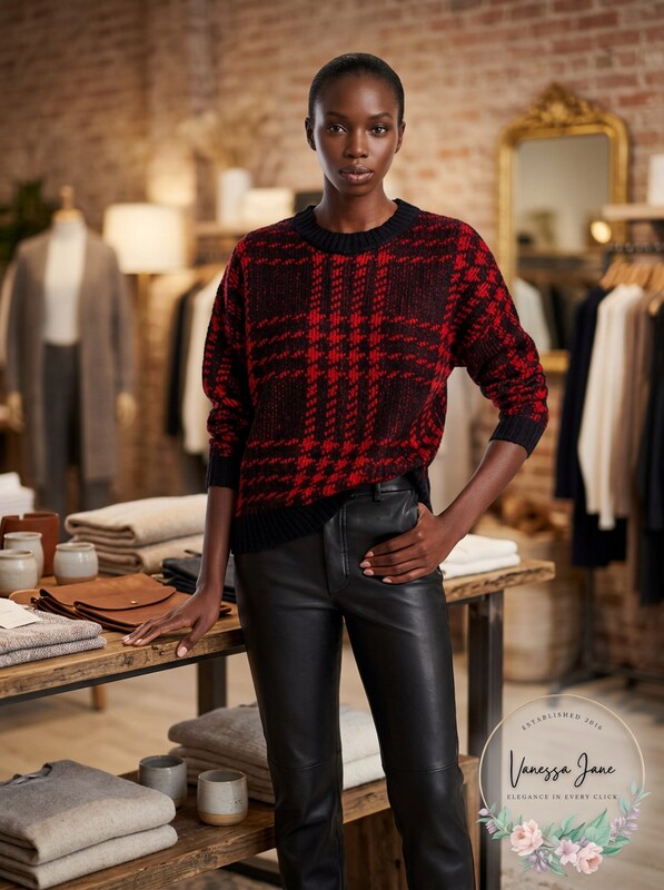 Aqua Plaid Crewneck Sweater