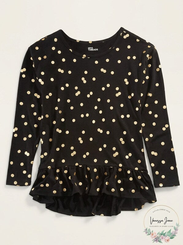 Epic Threads Big Girls Dot-Print Peplum Top, Black, Size Medium