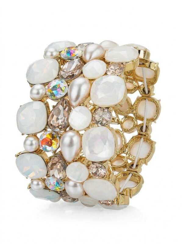 Inc Gold-Tone Stone and Crystal Cluster Stretch Bracelet