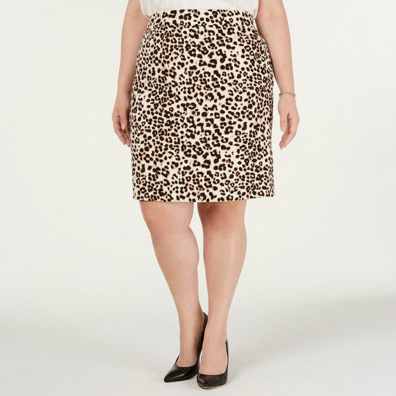 Bar III Skirt Black Zippered Animal Above the Knee Pencil, Size 2X