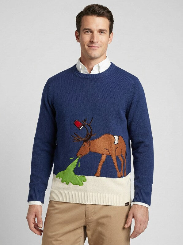 Alex Stevens Mens Reindeer Hangover Ugly Christmas Sweater, Size Small