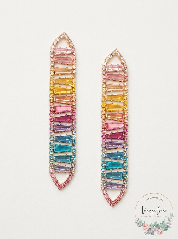 Zenzii Gold-Tone Multicolor Ombre Crystal Linear Drop Earrings – Pink/Yellow