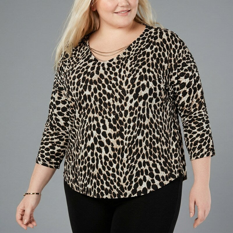 I.N.C. Plus Size Embellished Animal-Print Top, Size 1X