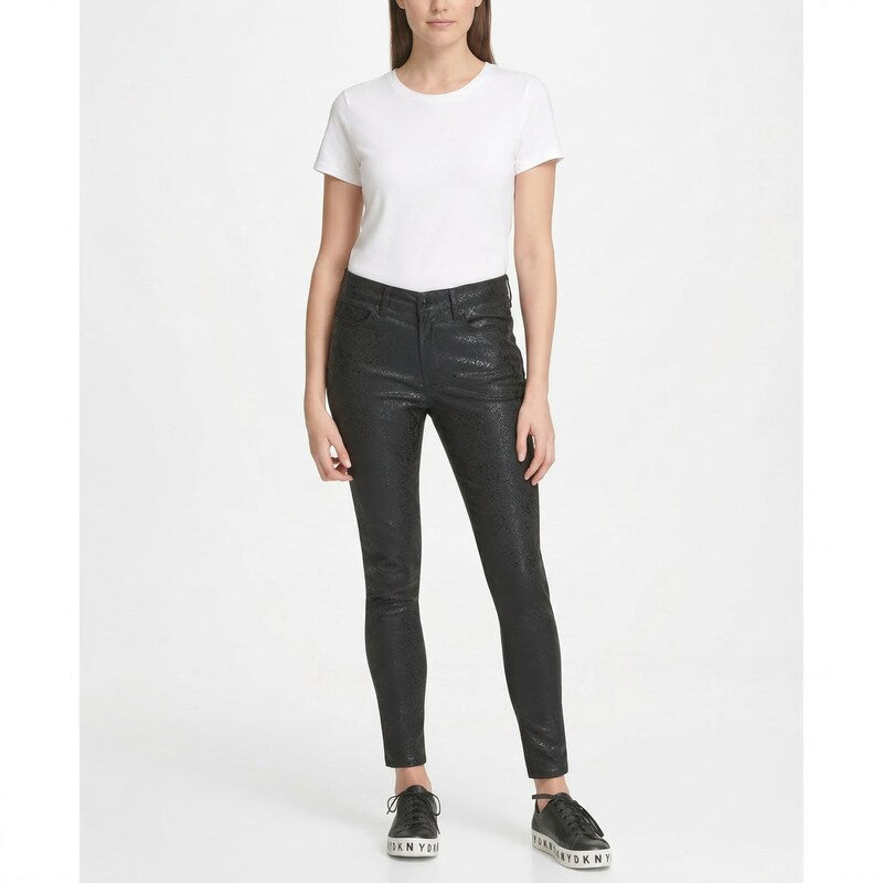 DKNY Women's Snake Embossed Everywhere Skinny Jeans, Black,Size 25