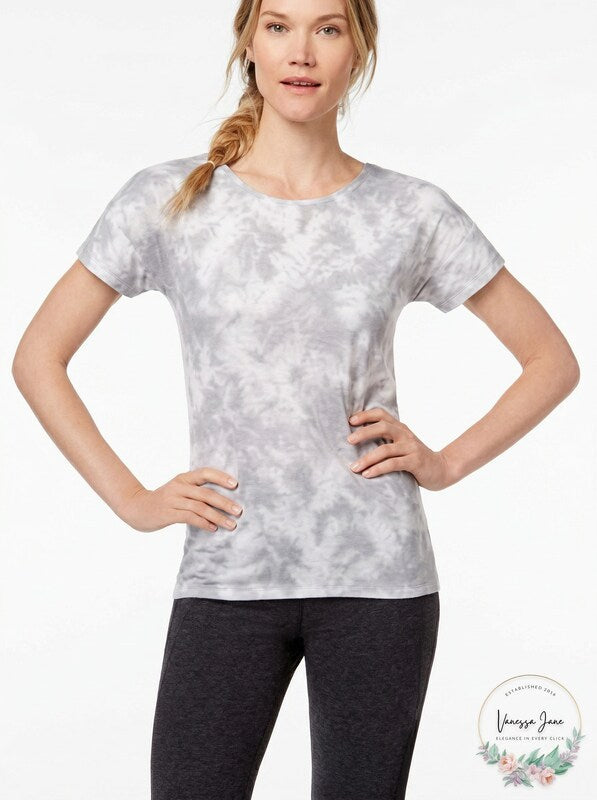 Ideology Tie-Dyed Cutout-Back T-Shirt, Grey, Size Large