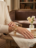 Inc Gold-Tone Imitation Pearl and Hammered Disc Shaky Charm Bracelet