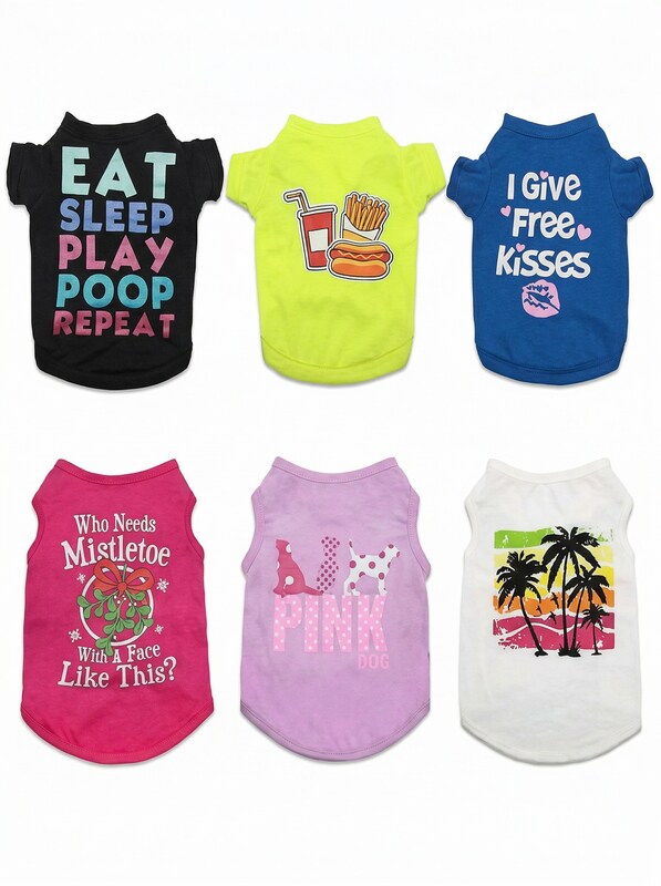 Hylyun Printed Puppy Shirt 6 Packs – Soft Breathable Pet T-Shirt, Size Xs