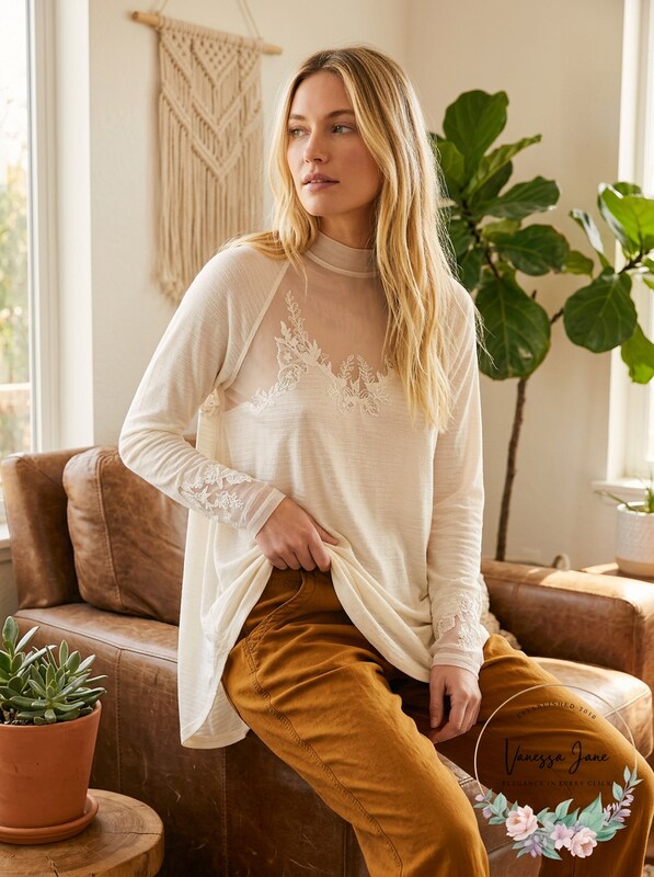 Free People SAHELI TOP Mesh Embroidery Ivory, Size XS
