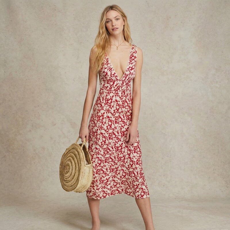 Free People Womens Ohh La La V-Neck Sleeveless MIDI Dress, Size 12