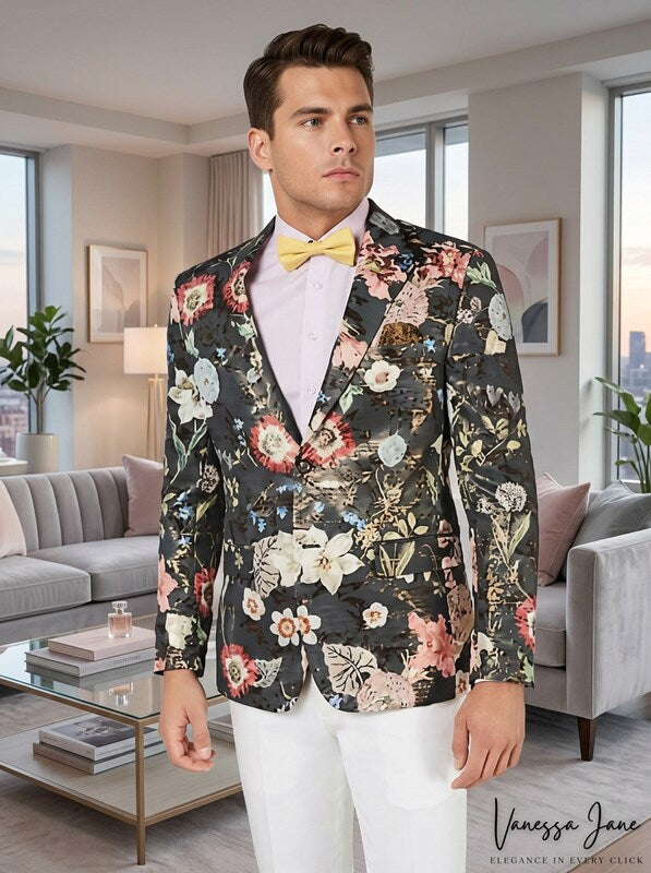 Tallia Mens Slim-Fit Floral Jacquard Blazer, Size 38S