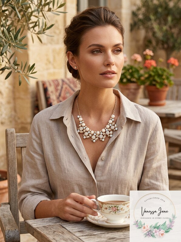 Inc Gold-Tone Stone and Glass Multi-Cluster Statement Necklace