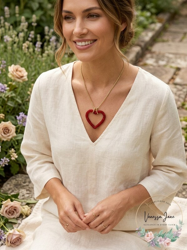 Inc Gold-Tone Beaded Heart Pendant Necklace