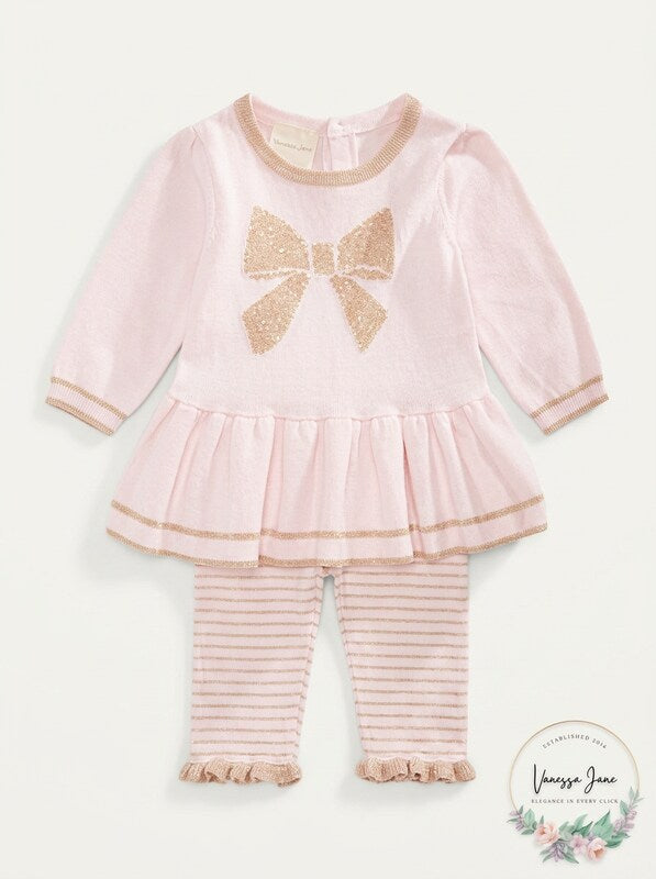 First Impressions Baby Girls Bow Sweater and Striped Tights, Size 12Months