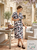B New York Henley MIDI Abstract Print Dress, Size Large
